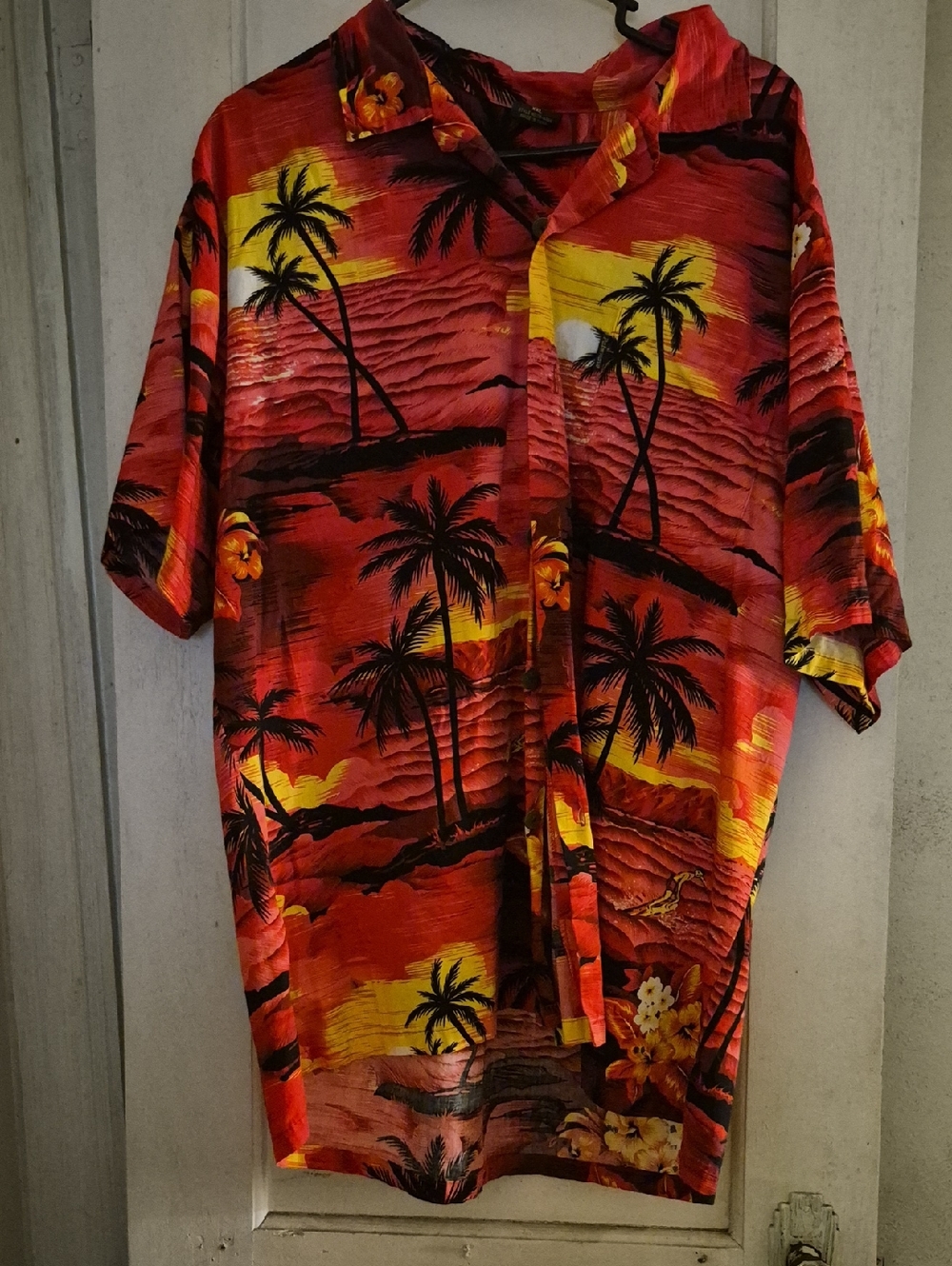Tropical Sunset Palm Hawaiian Shirt - Red & Yellow